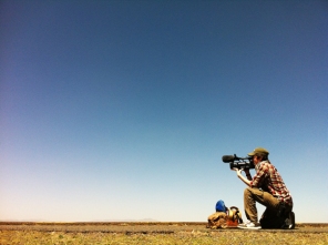 Zander filming on roadside 100km outside Addis Ababa